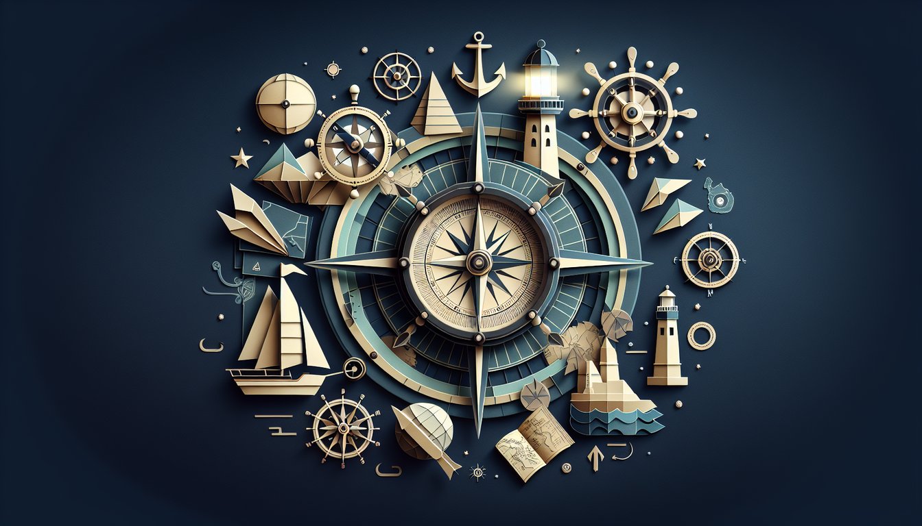 Colorful paper art depicting a quiz on Maritime Navigation Rules Knowledge Test.