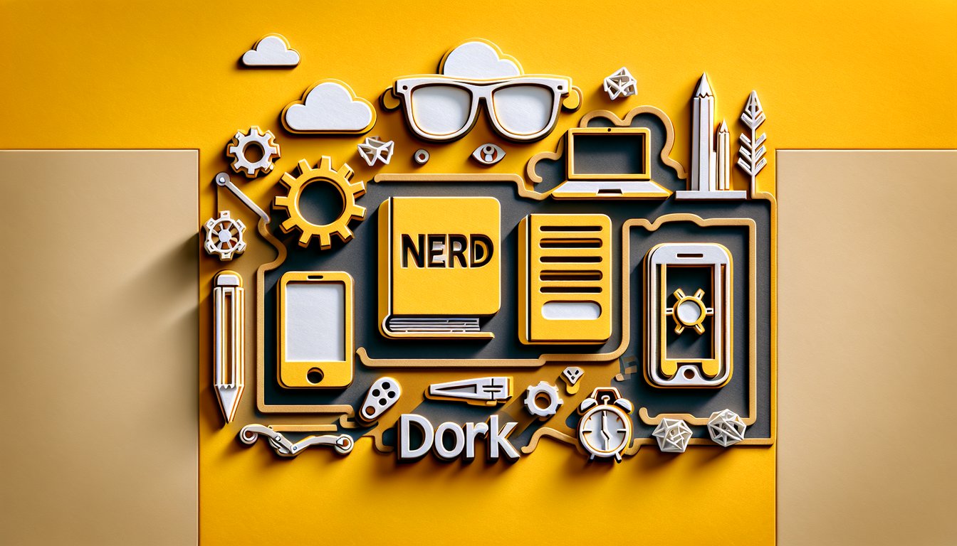 Paper art illustration free quiz to find if you are nerd geek dork or normal on golden yellow background