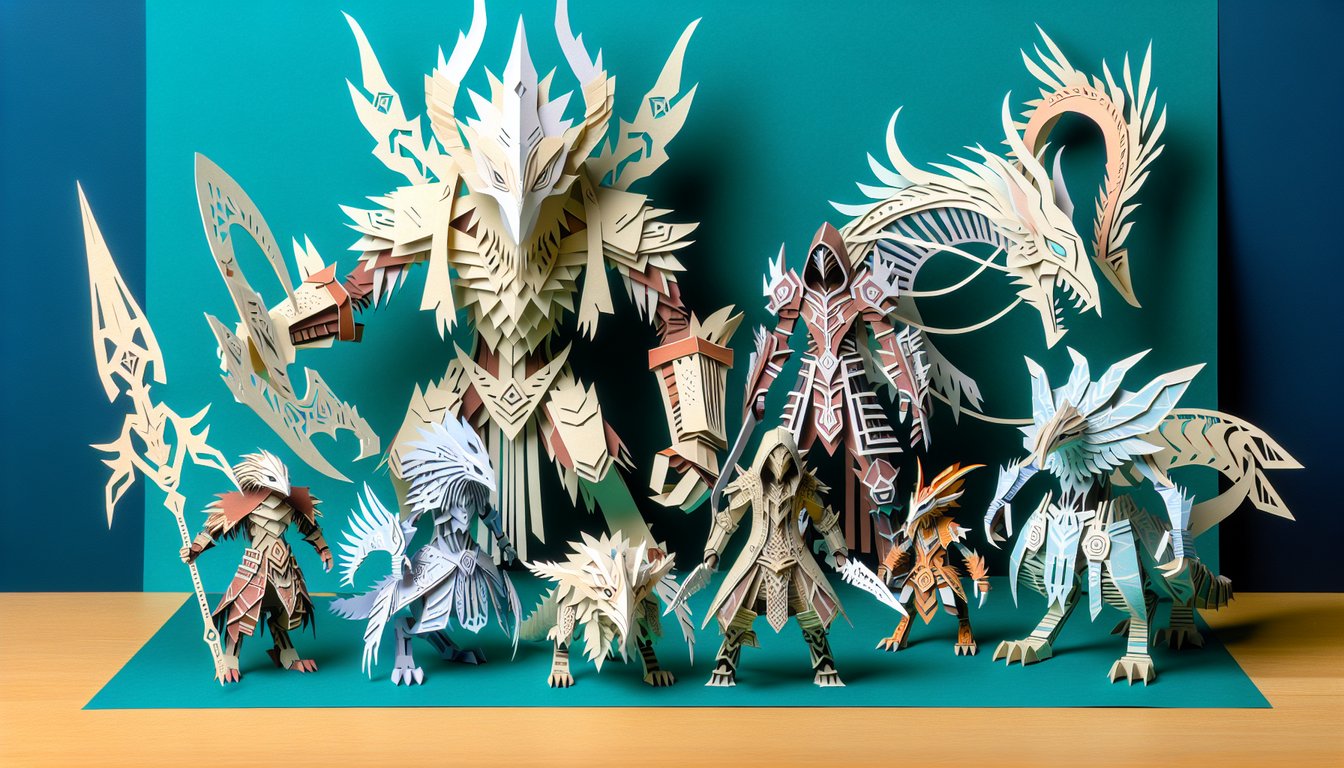 Paper art illustration for Pokemon trivia quiz on teal background.