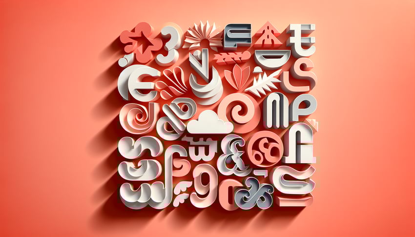 Paper art letters and shapes on coral background hint at fun font quiz with layered cutouts evoking diverse type styles