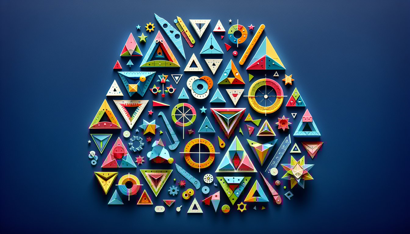 Paper art illustrating a trivia quiz for high school geometry, focusing on right triangles.