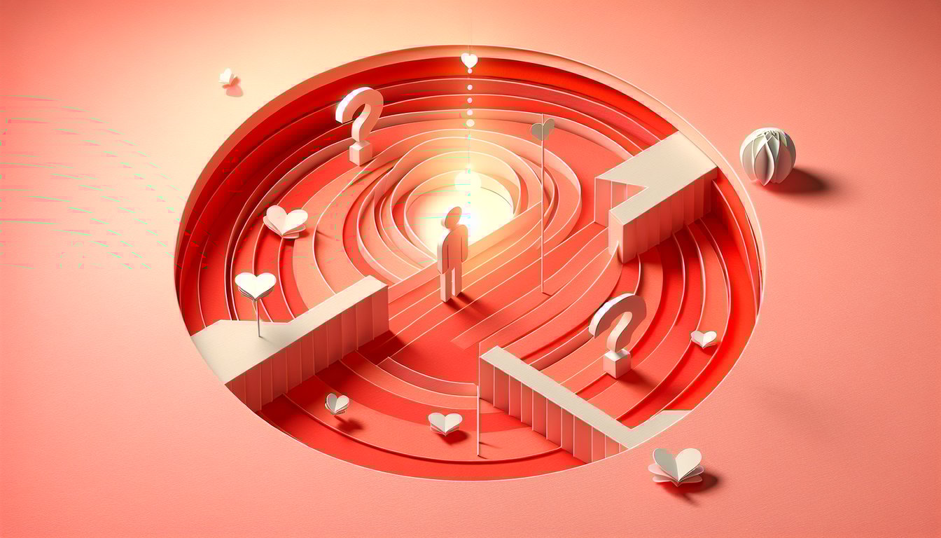 Paper art illustration for quiz on deciphering signs of a partner losing interest on a coral background