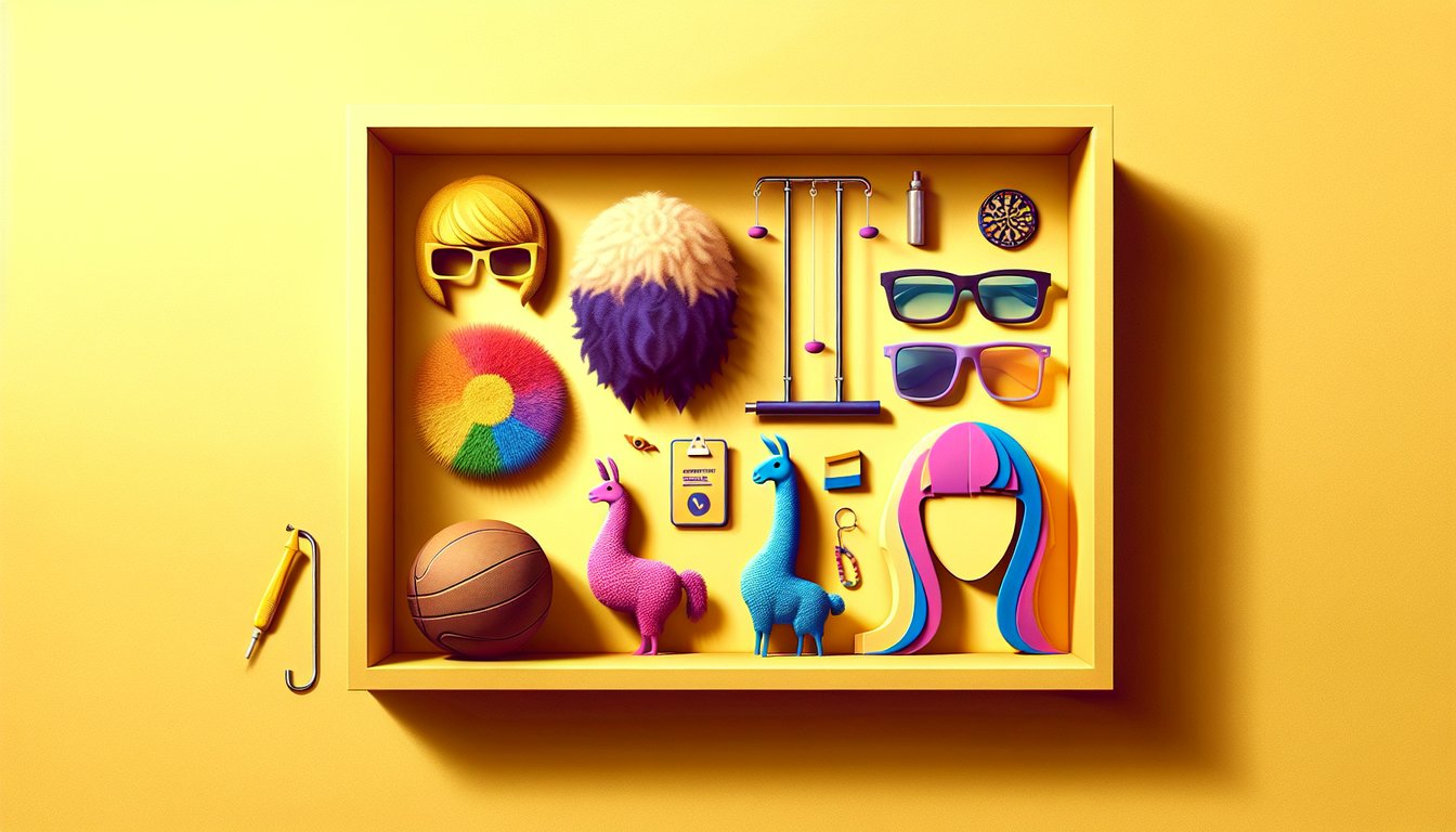 Paper cutout style Napoleon Dynamite characters on yellow background for free personality quiz