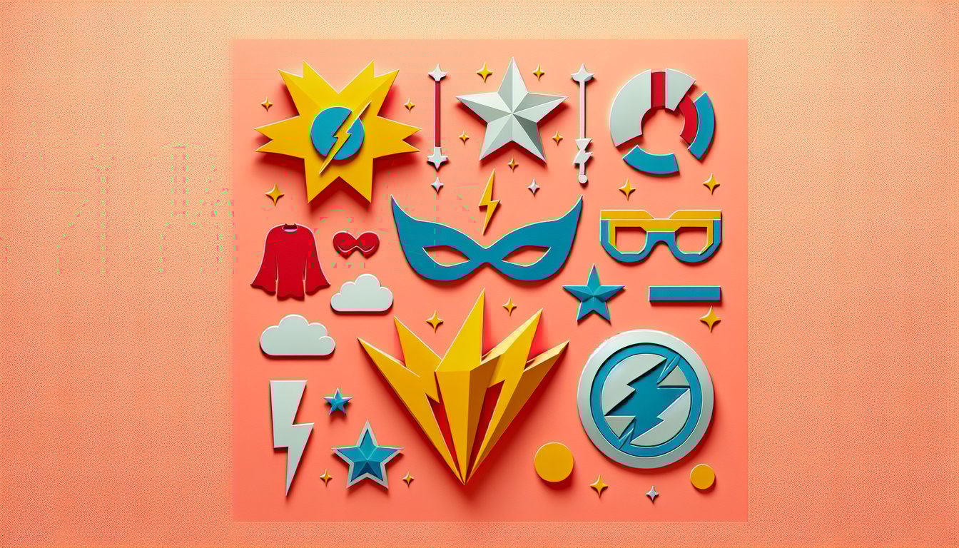 Paper art scene showing Fantastic Four silhouettes and icons on coral background for a personality quiz invitation