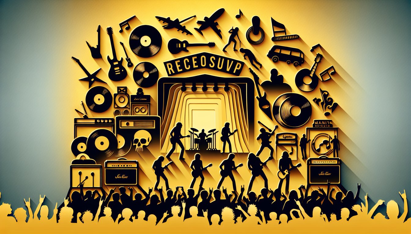 Paper art illustration for Van Halen trivia quiz on a golden yellow background