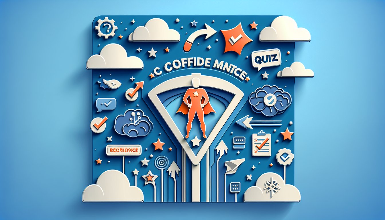 Paper art quiz graphic shows UR 601-210 practice questions badge icons charts on sky blue promoting recruiter competency