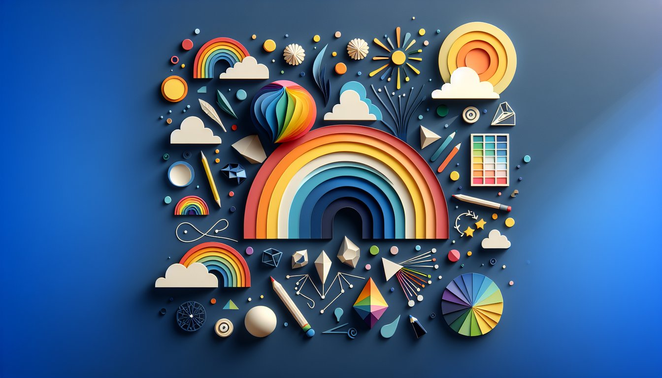 Colorful paper art illustration promoting a free color trivia quiz on a dark blue background