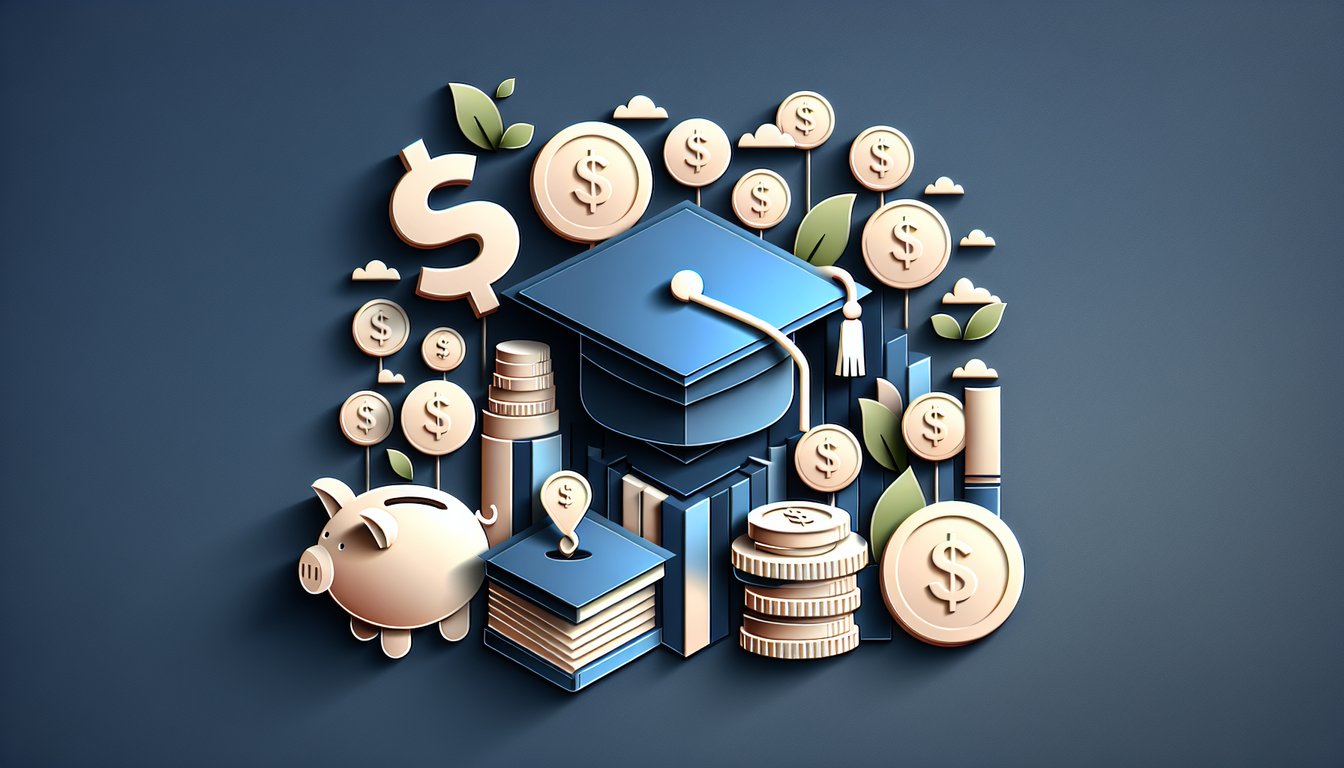Paper art quiz scene with coins dollar bills charts question marks and progress bar on dark blue background