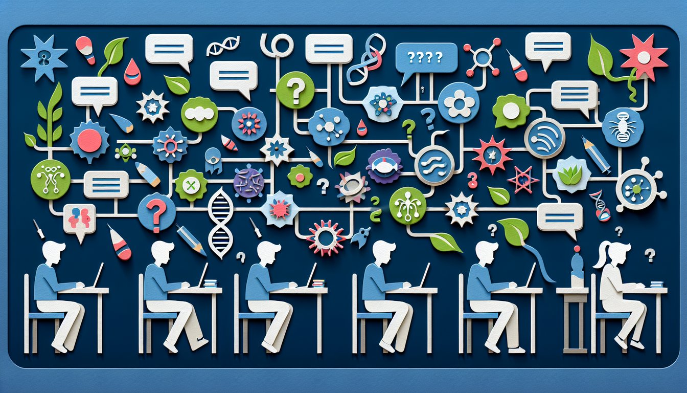 Colorful paper art depicting a trivia game about Biology OST Blitz for high school students.