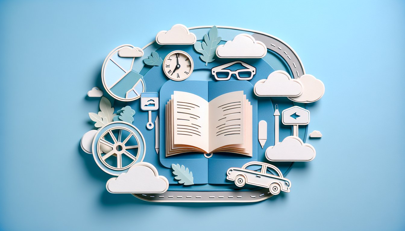 Paper art cutout letters shapes on sky blue background illustrating irregular French past participles lire conduire quiz
