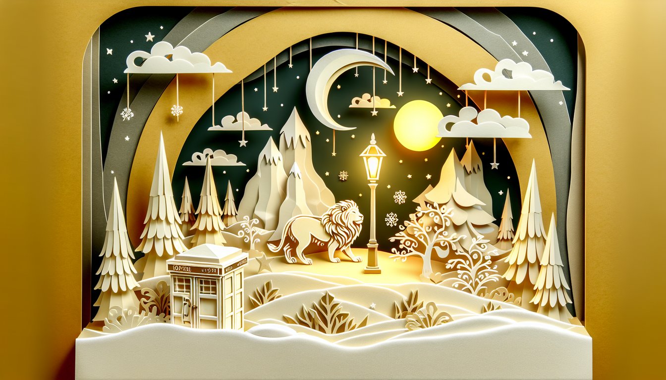 Paper art illustration for Narnia Quiz on a golden yellow background