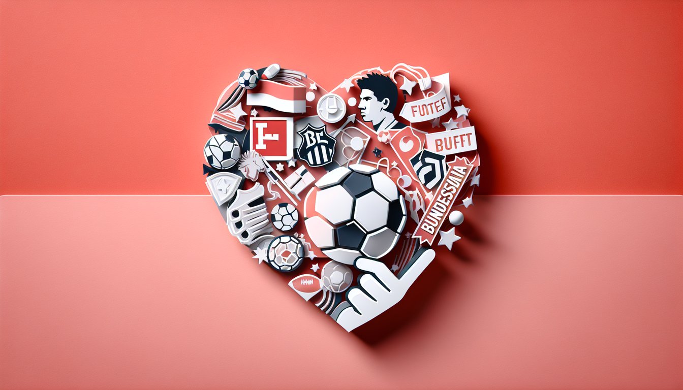Paper art quiz prompt on coral background inviting users to discover which Bundesliga team fits their playstyle and passion