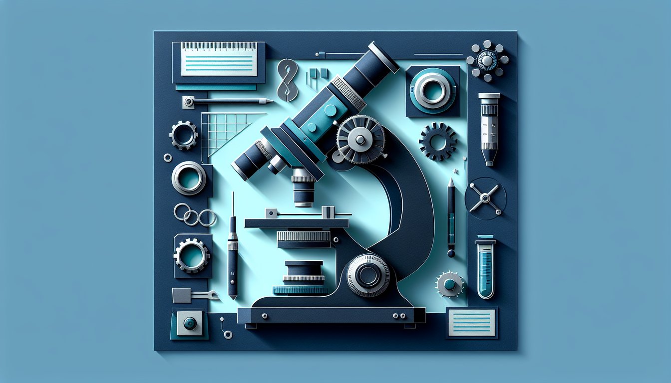 Colorful paper art promoting Microscope Parts Mastery quiz for biology students.