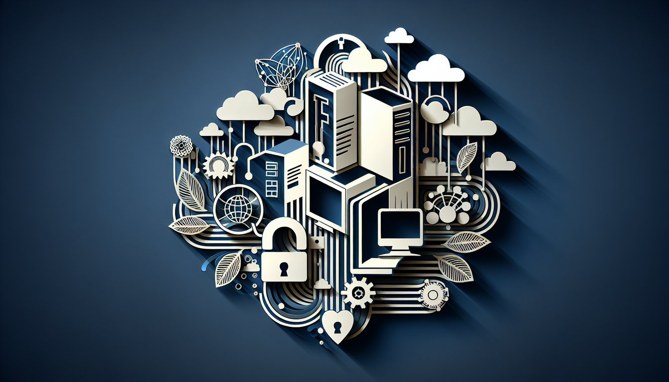Paper art showing chip lock, data streams on dark blue backdrop for computer generations cybercrime data processing quiz