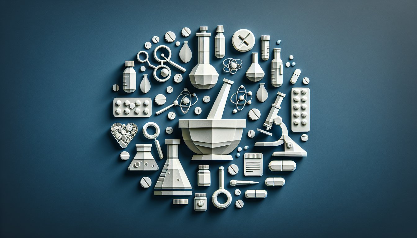 Colorful paper art depicting elements related to Pharmacy Knowledge Trivia Quiz.