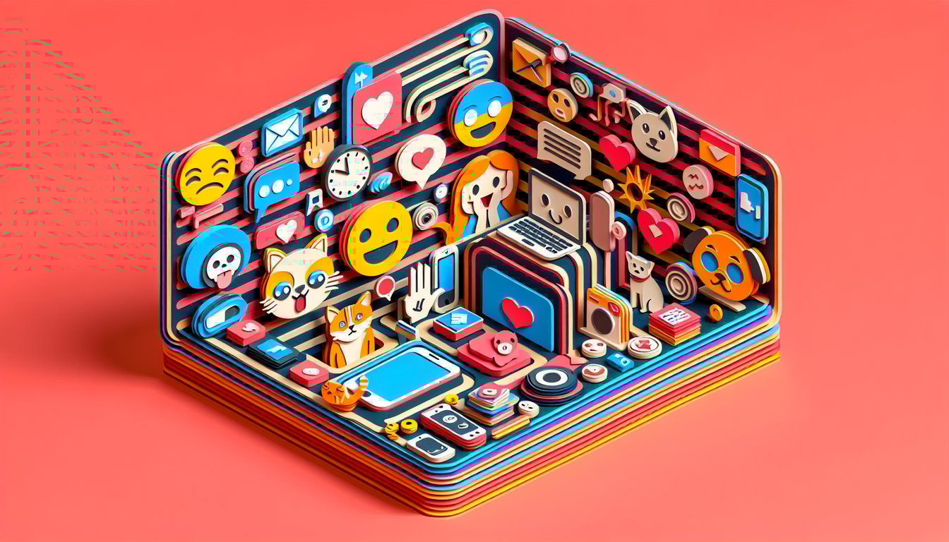 Paper cut art for free meme quiz with bold text playful meme icons cards confetti on coral background