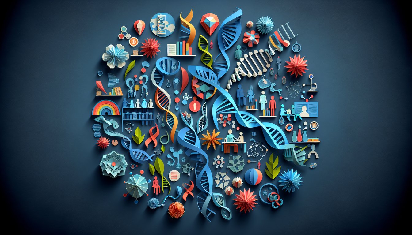 Paper art illustrating a trivia quiz about Evolution for high school biology students.