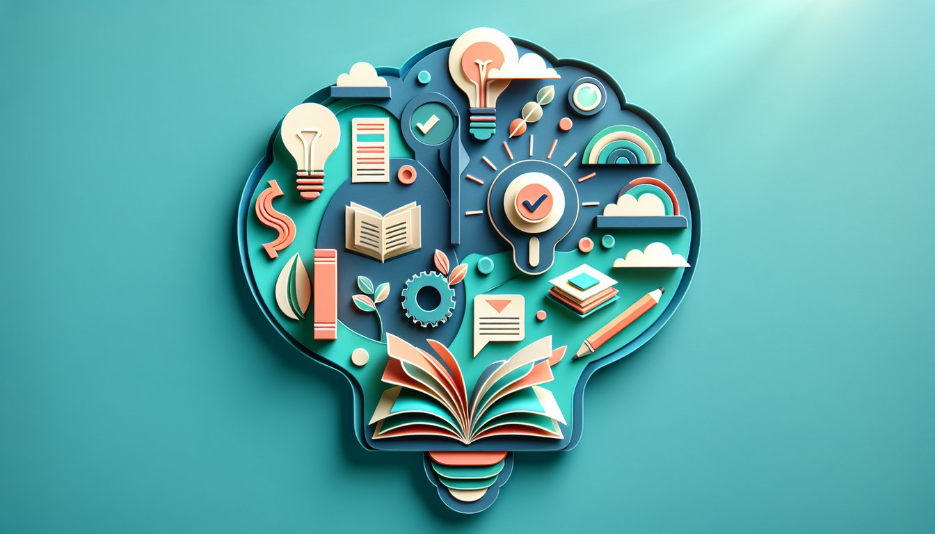 Paper art illustration showing Spanish pronouns and the verb SER quiz elements on a teal background with paper cut letters