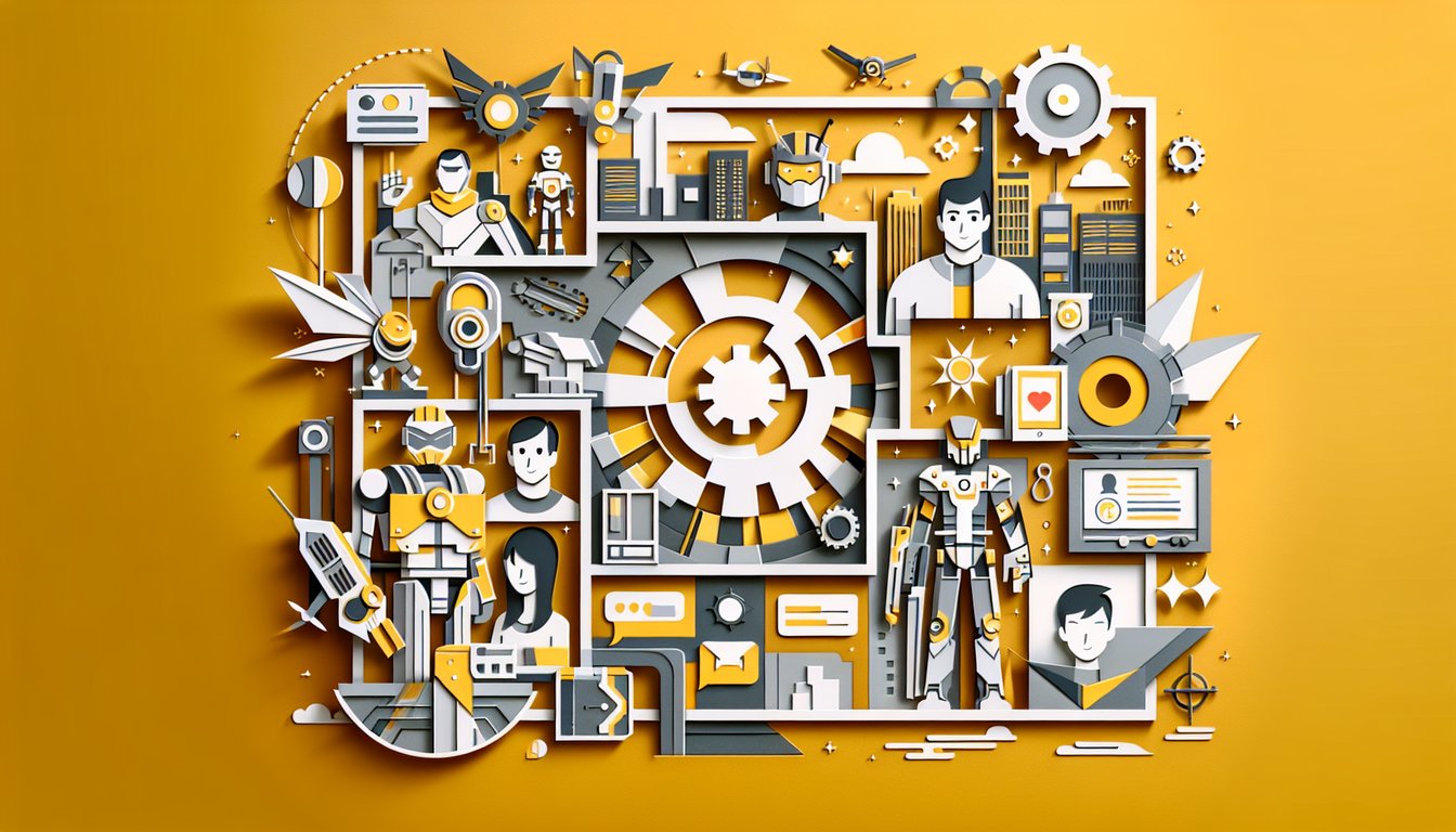 Paper art illustration for Big Hero 6 character soulmate quiz on golden yellow background