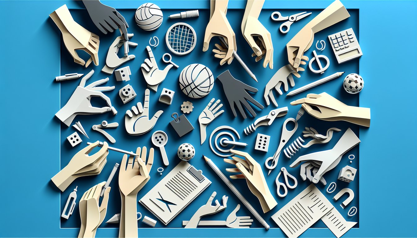 Paper art illustration for quiz on mixed handedness test on sky blue background