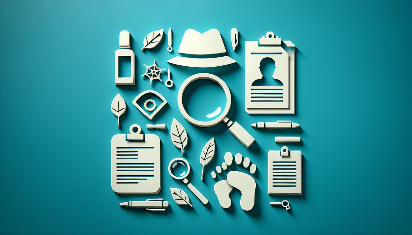 Paper art Albert Fish quiz design on teal background shows paper cut silhouette of a sinister man in suit and quiz title
