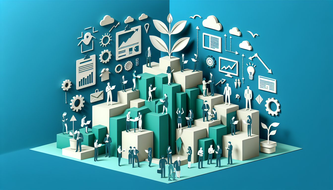 Paper art illustration for entrepreneurship intro quiz on teal background featuring quiz questions and student traits