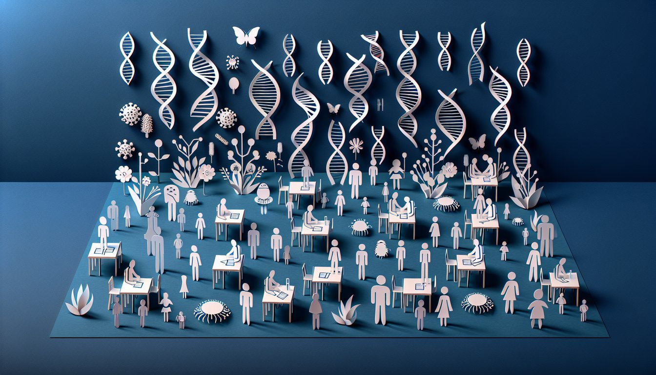 Paper art promoting a trivia quiz on dynamic individuals and population dynamics for biology students.