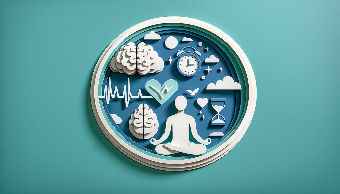 Paper art illustration with layered face profiles and swirling shapes on teal background for anxiety type quiz