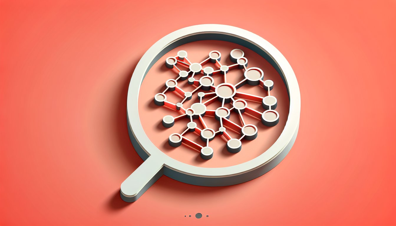 Paper art illustration of puzzle pieces magnifying glass and gears symbolizing root cause analysis quiz on coral background