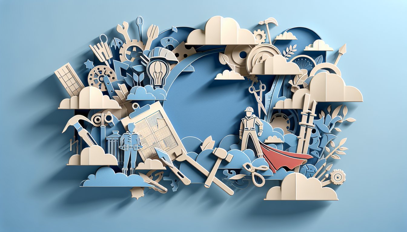 Paper art illustration for a Roblox character style quiz on a sky blue background