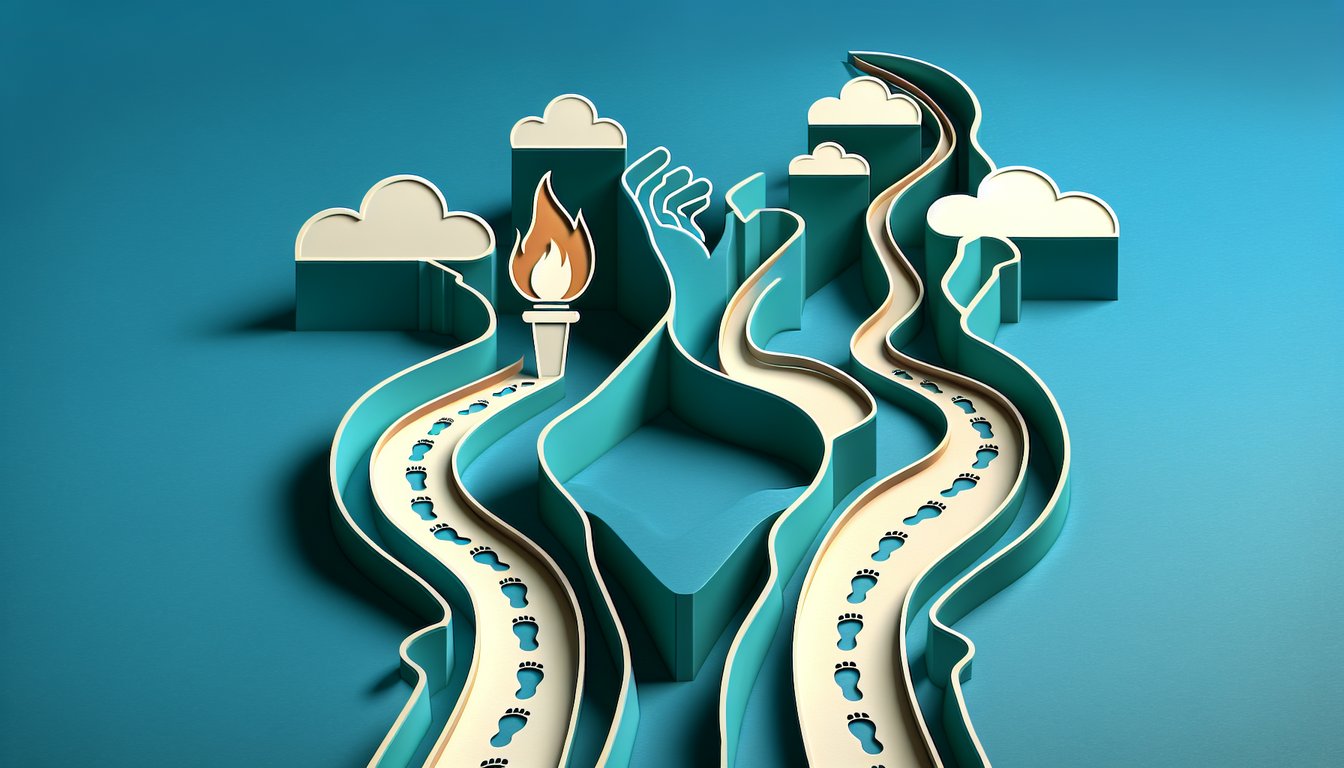 Paper art illustration for a leadership vs follower quiz on a teal background