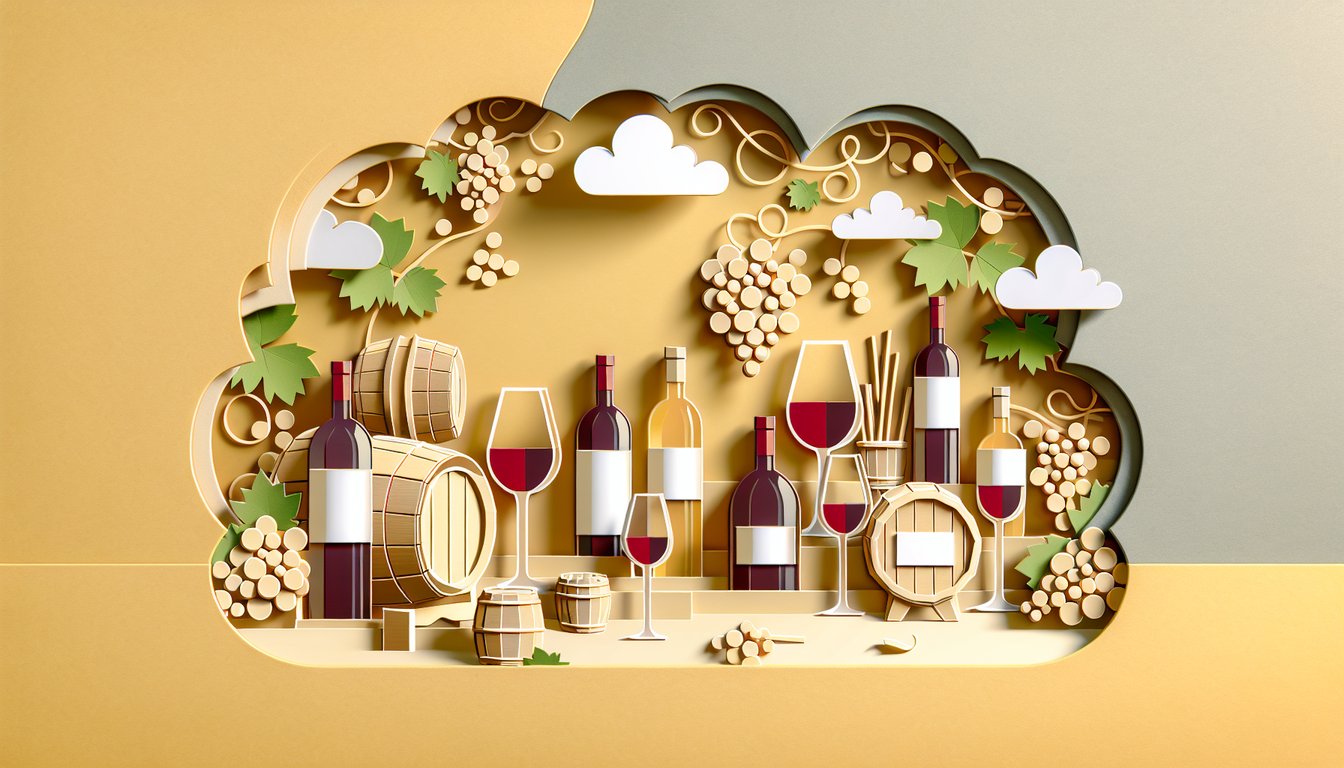 paper art illustration wine glass vine grapes quiz symbol golden yellow background invites users to find perfect vino match