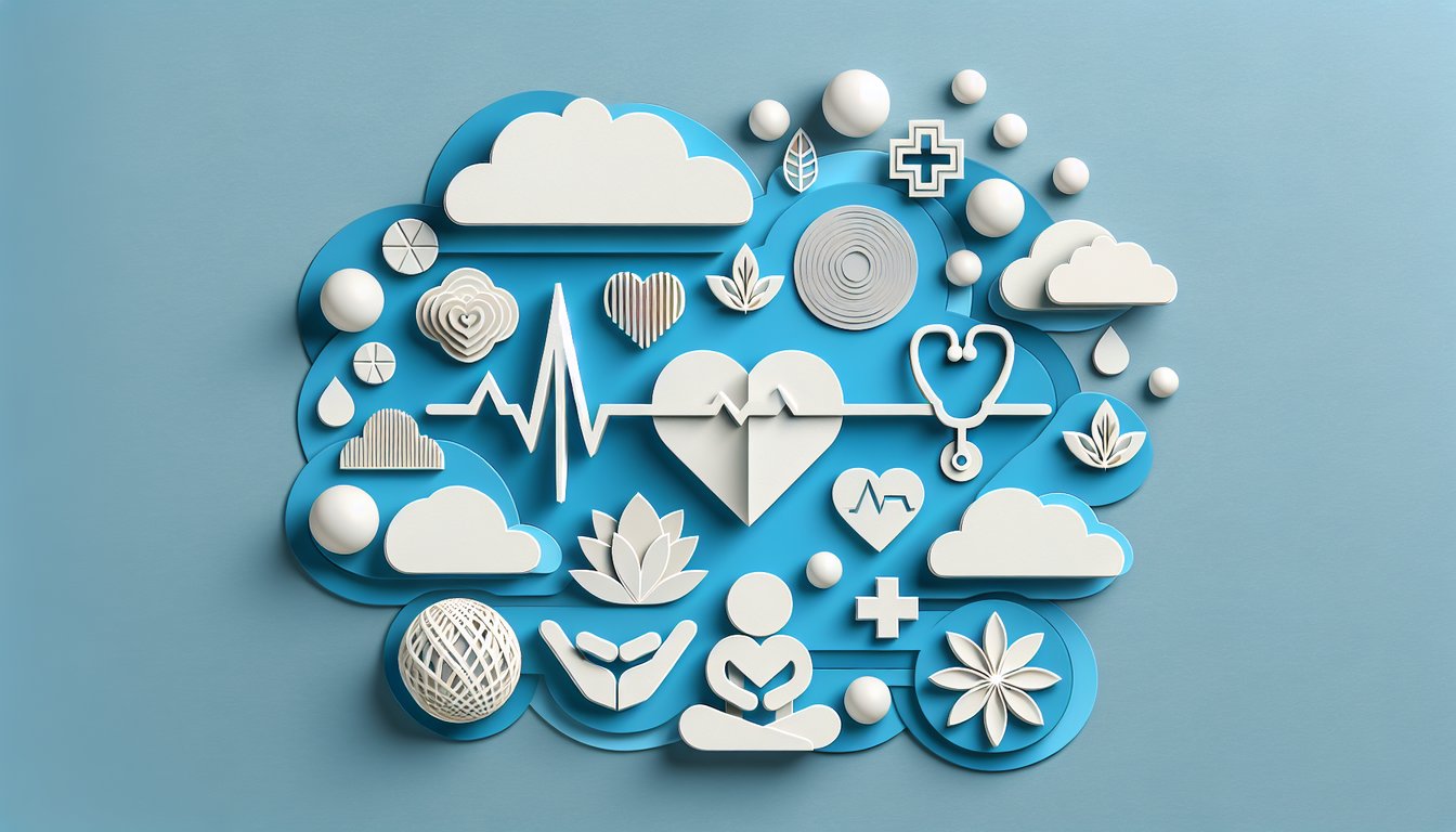 Paper art brain and medical icons on sky blue backdrop for NCLEX anxiety quiz on stress anxiety disorders mind body topics