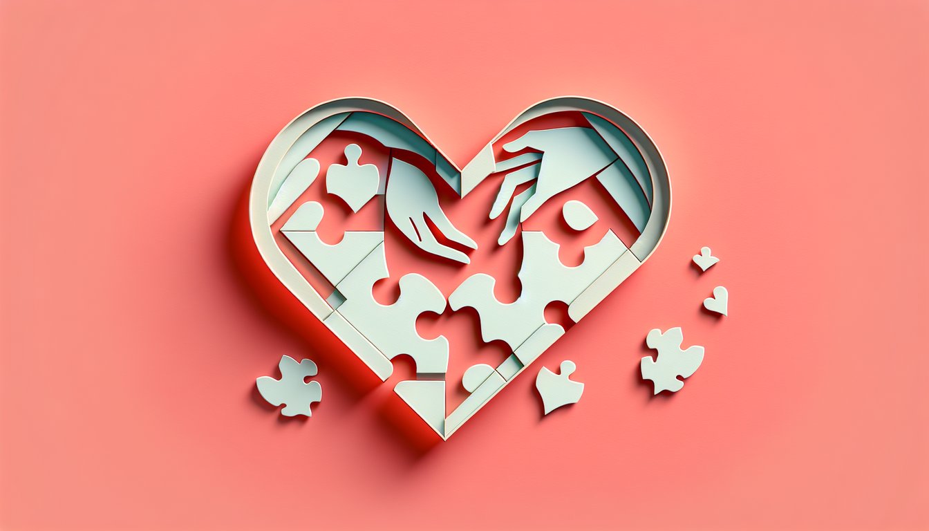 Paper art illustration for clinginess quiz on a coral background
