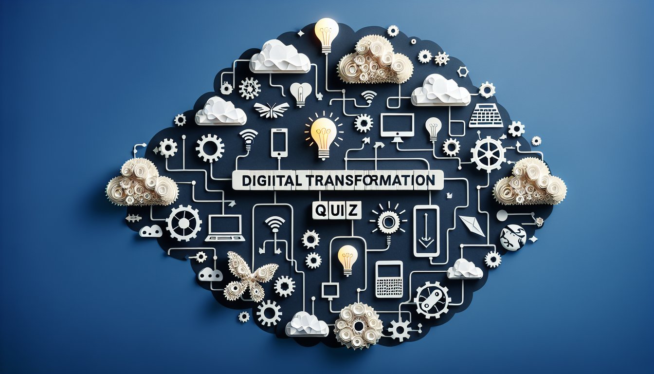 Colorful paper art depicting elements related to Digital Transformation Quiz.
