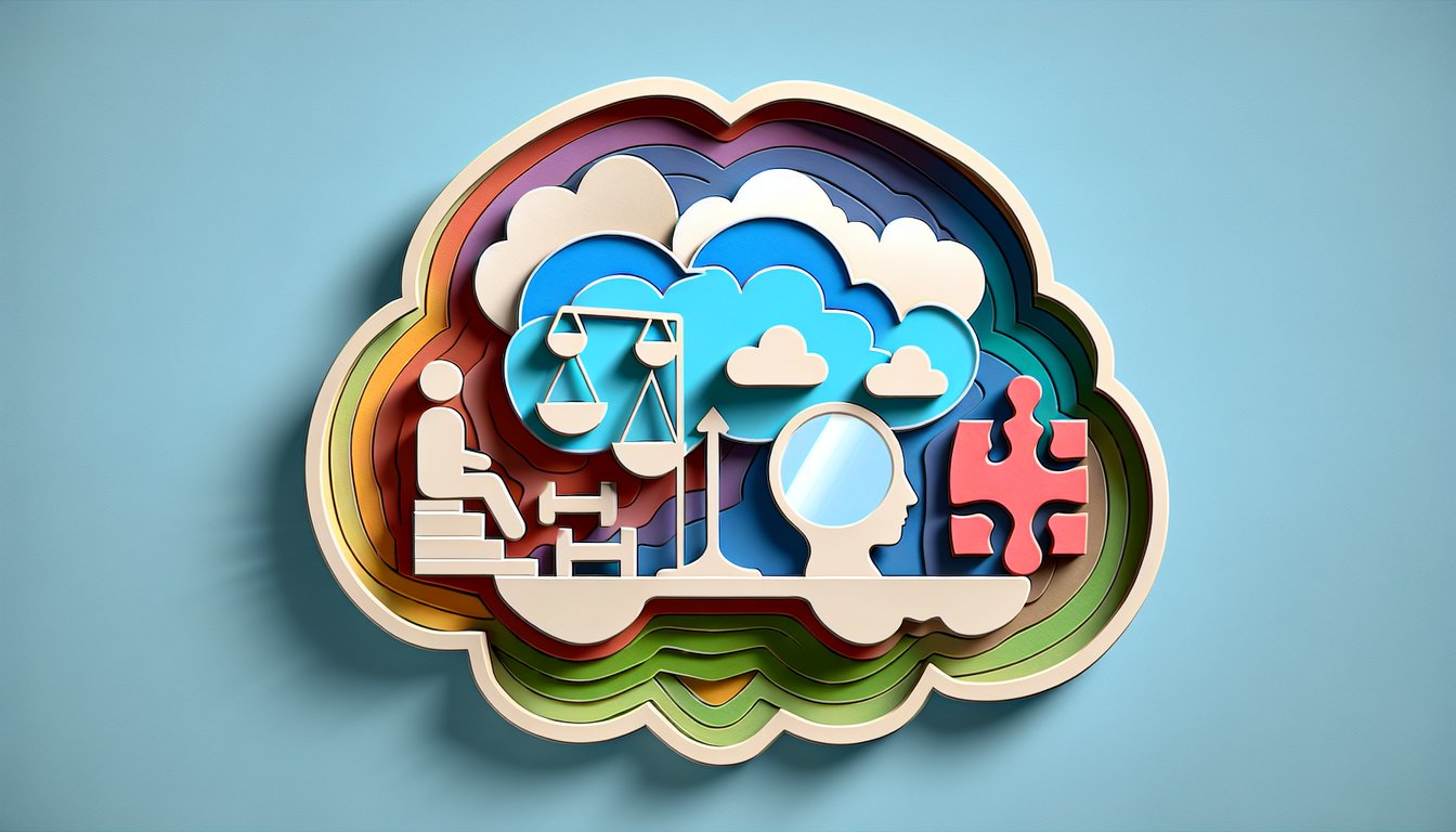 Paper art brain and checklist on sky blue background for mental health quiz about warning signs risk factors insights