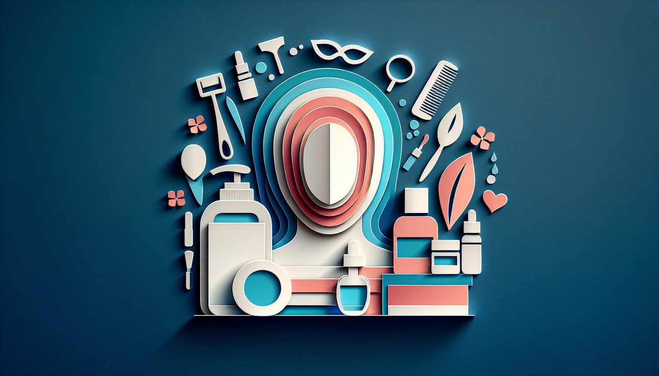 Paper art illustration for esthetician practice test quiz on a dark blue background