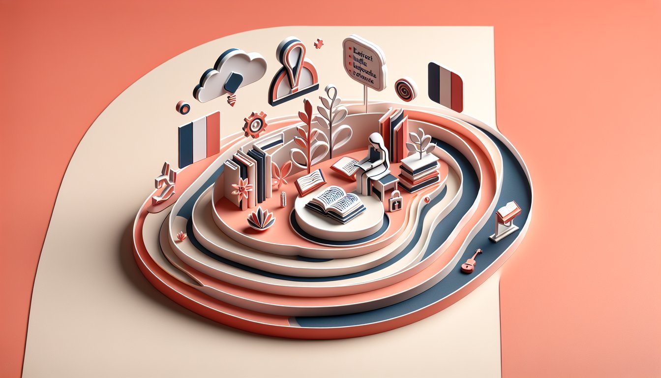 Paper art illustration for a French grammar quiz on coral background