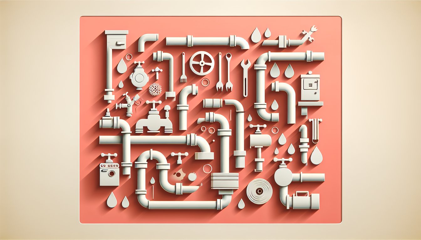 Paper art illustration for plumbing quiz on coral background