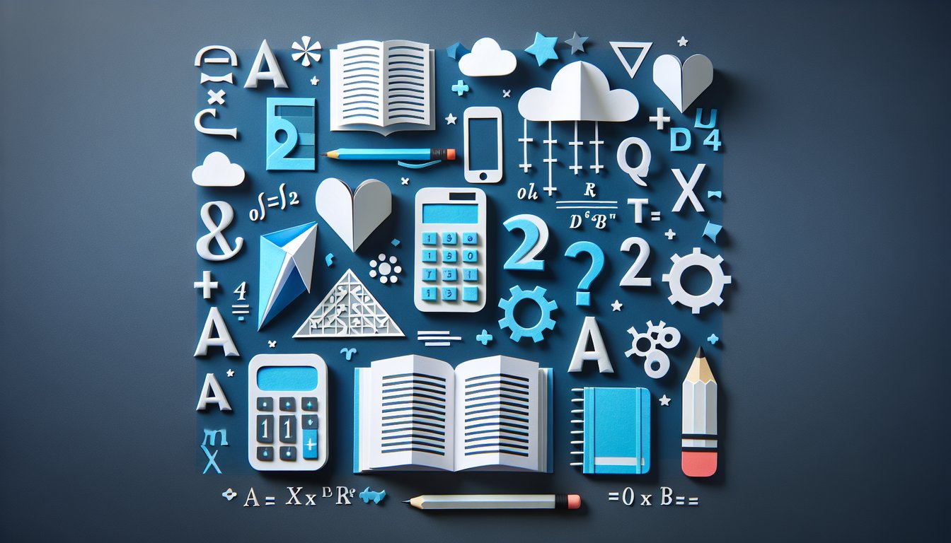 Colorful paper art promoting a Pre-Algebra and Pre-Calc Power quiz for middle and high school students.