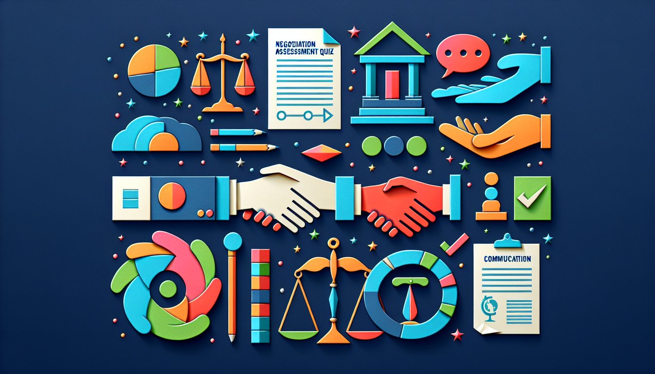 Colorful paper art depicting elements related to a Negotiation Skills Assessment Quiz