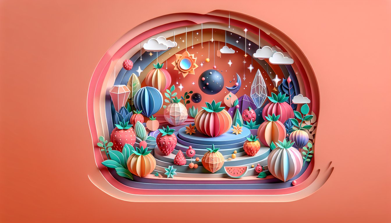 Paper art illustration for One Piece Devil Fruit quiz on a coral background