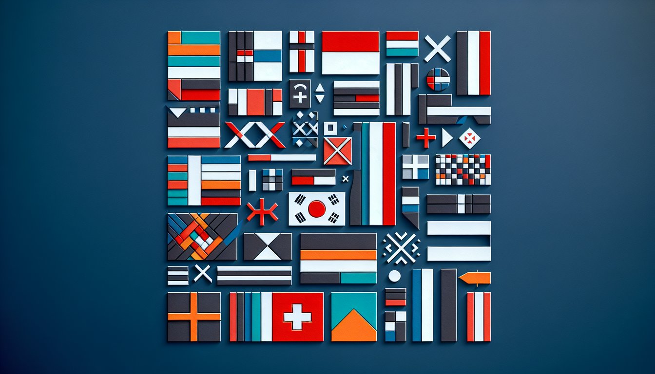 Colorful paper art depicting various country flags for an identification quiz.
