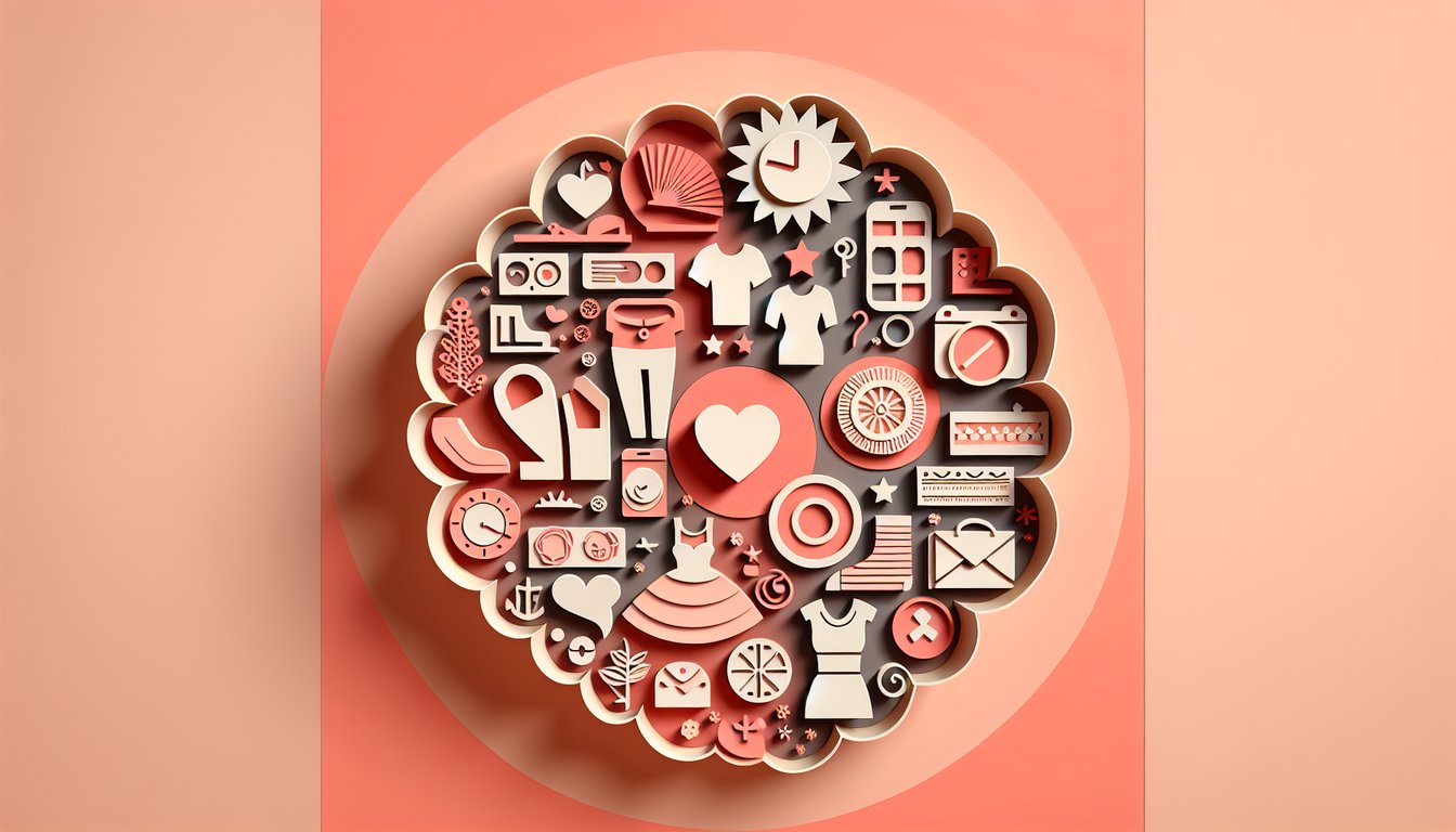 Paper art illustration for personality quiz to discover ideal woman on a coral background