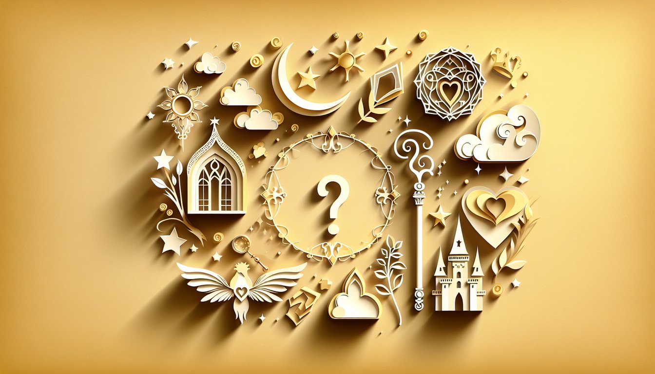 Paper art illustration for Disney Descendants personality quiz on a golden yellow background