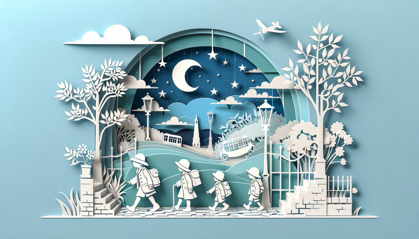 Paper art illustration with layered stars numbered banners on sky blue background for Number the Stars chapters 1-5 quiz