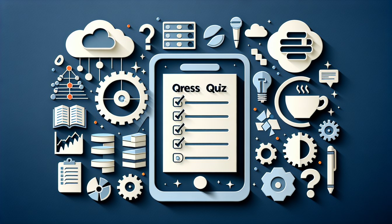 Colorful paper art depicting a PostgreSQL Knowledge Assessment Quiz