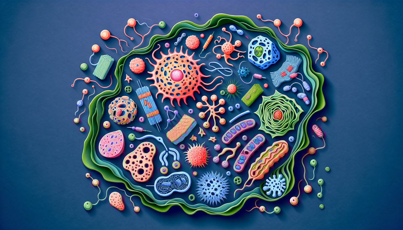 Paper art illustrating a trivia quiz on cell organelle for high school biology students.