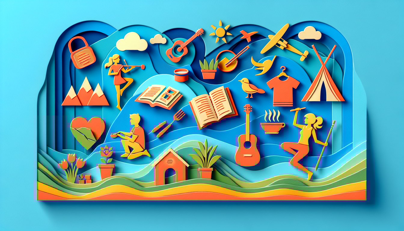 Paper art illustration for a quiz about discovering tomorrows activities on a sky blue background