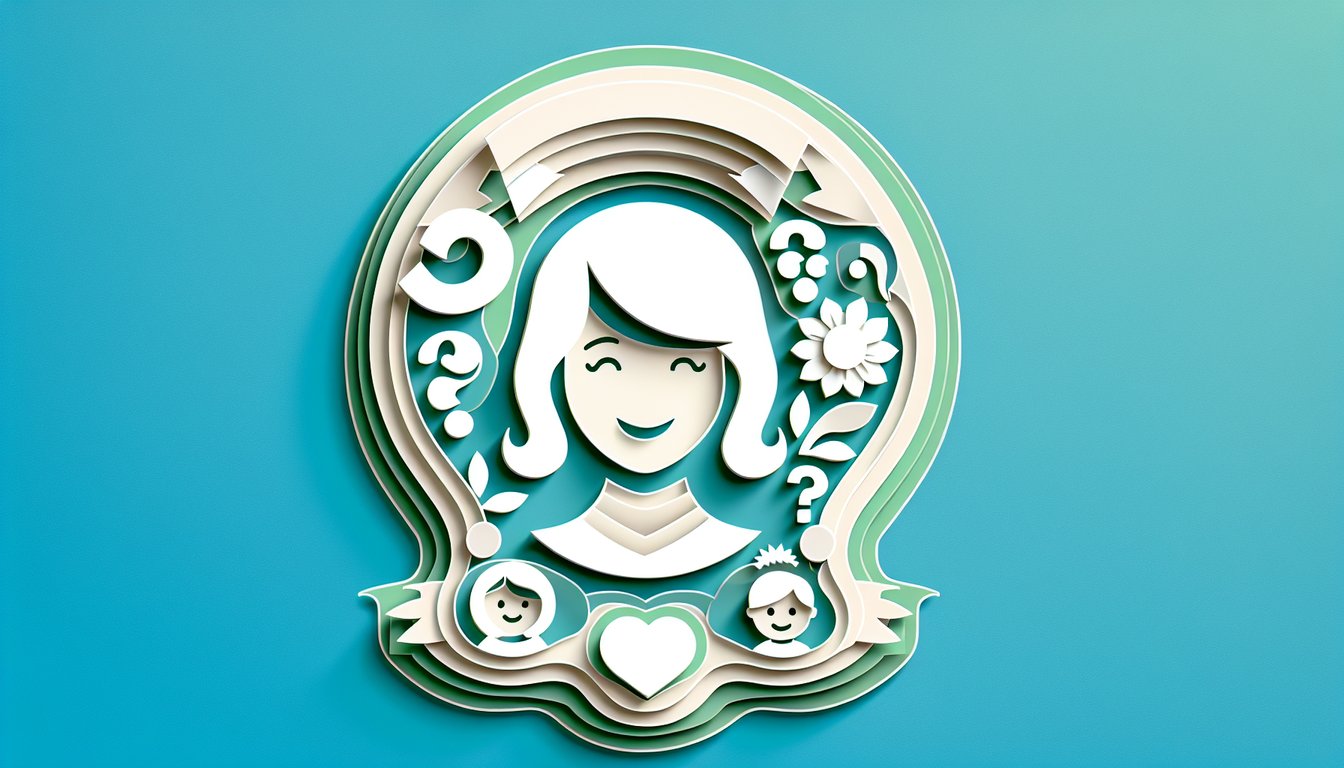 Paper art illustration for a mom-inspired personality quiz on a teal background